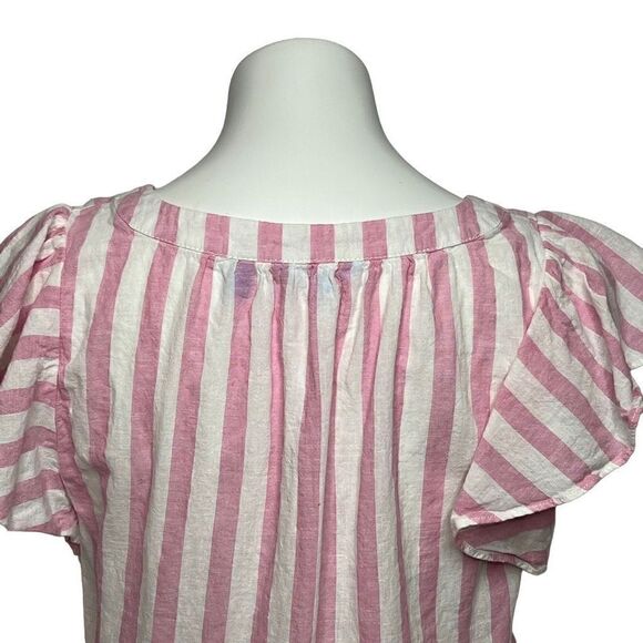 Draper James RSVP pink and white striped flutter sleeve smock top size M - Picture 10 of 14